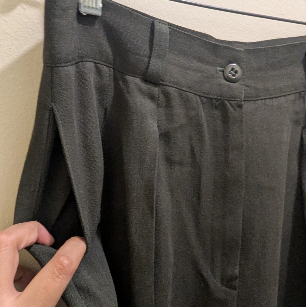The Limited Dark Olive Dress Pants Trousers High Waist Pleated Wool Blend- 14 - Picture 5 of 11